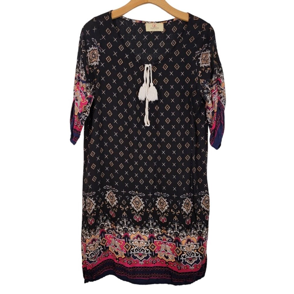 GRACE KARIN Boho Dress Half Sleeve Shift‎ Paisley Multi-Design Womens Small EUC